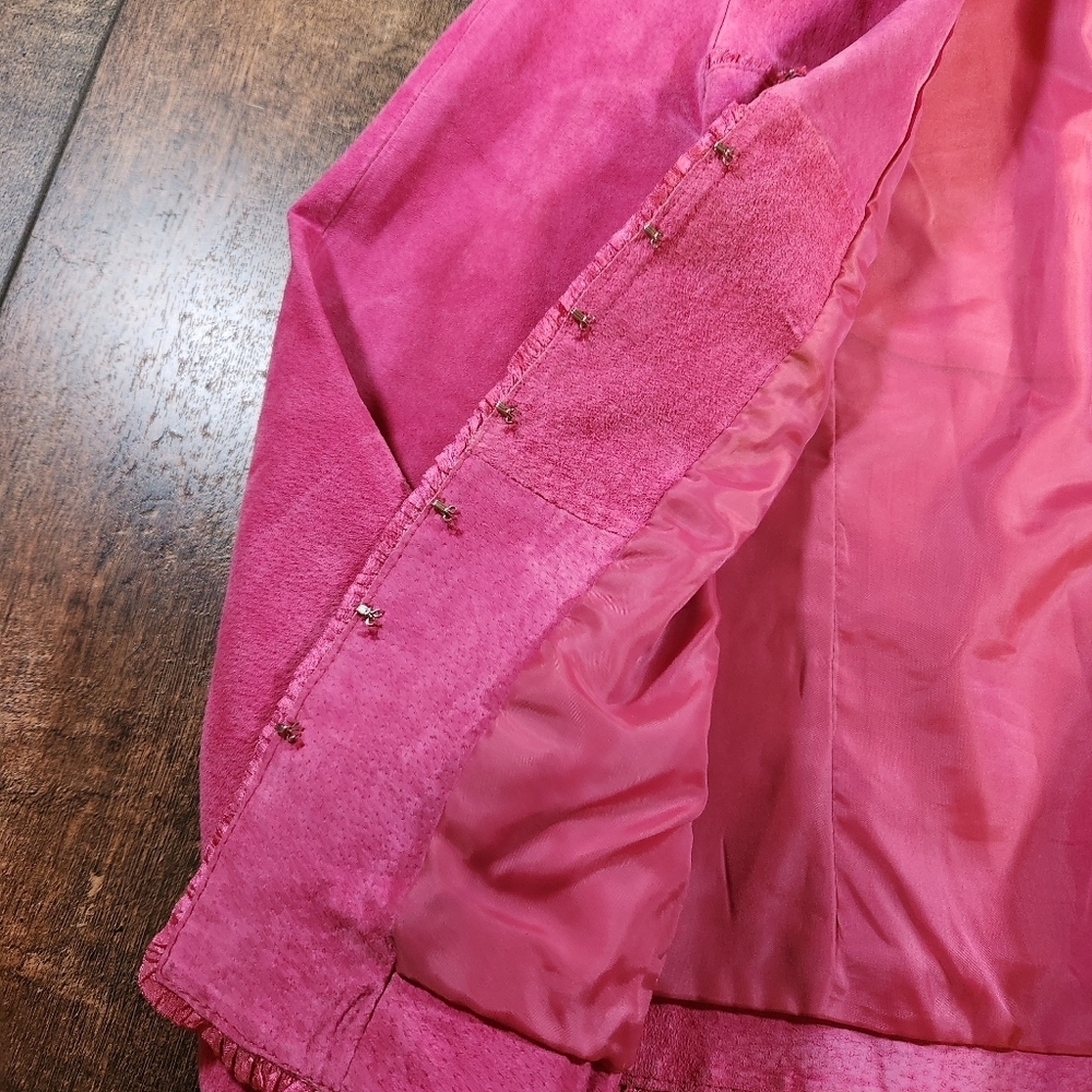 New Directions Petite Women's PS 100% Leather Suede Pink Jacket Coat Vintage - Picture 4 of 8